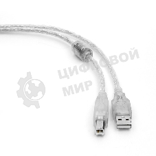 Кабель USB2.0 Pro Cablexpert CCF-USB2-AMBM-TR-10, AM/BM, 3м, экран, феррит.кольца, прозрачный, пакет