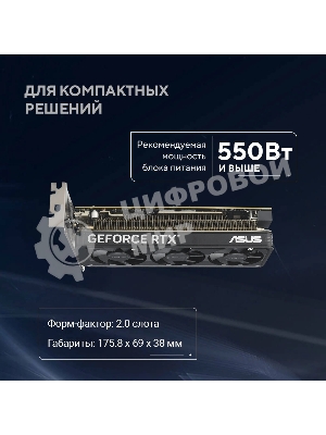 Видеокарта Asus GeForce RTX 5060 LP BRK, NVIDIA RTX 5060, 8Gb, GDDR7, 128 bit, PCI-E 5.0, HDMIx2, DPx1, HDCP, 2580 MHz