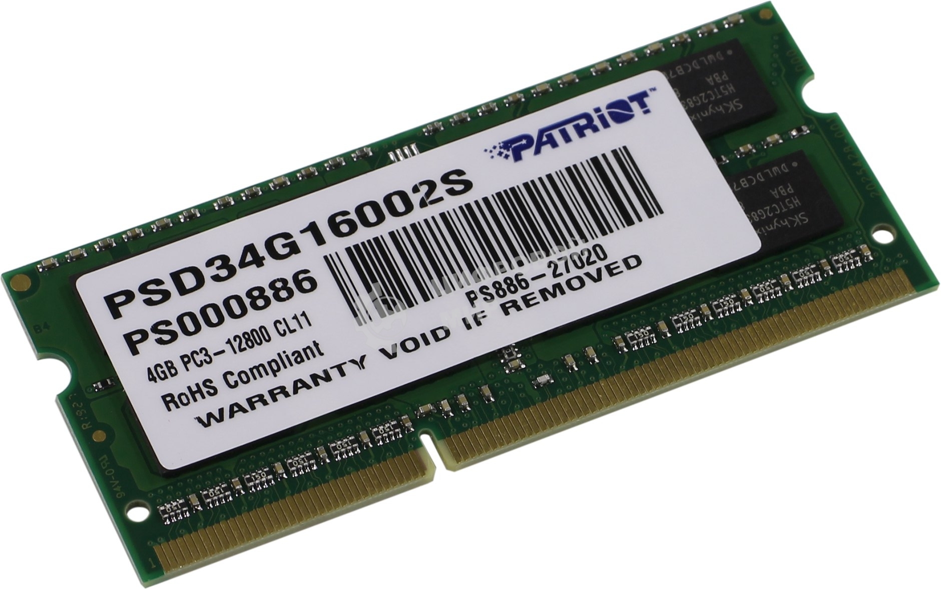 Оперативная память Patriot, DDR3, 4GB, (1x4 GB,), 1600 MHz, CL11, SO-DIMM