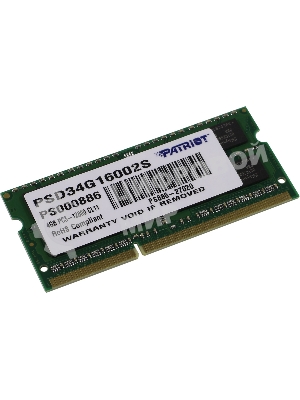 Оперативная память Patriot, DDR3, 4GB, (1x4 GB,), 1600 MHz, CL11, SO-DIMM