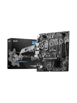 Материнская плата MSI PRO B760M-E DDR4, LGA 1700, Intel B760, 2xDDR4, 4xSATA, 1xM.2, 1xPCIe 4.0 x16, 1xPCIe 4.0 x1, 1xHDMI, 1xVGA, 1x1Gb LAN, 2xUSB-A 3.2 Gen 1, 4xUSB-A 2.0, 3x3.5 мм, 7.1, mATX