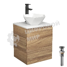 Тумба Bau Dream Blackwood 50 с дверцей, раковина BAU Crystal 40х40, смеситель для раковины высокий Hotel Black, черный, выпуск клик клак, черный