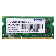 Оперативная память Patriot, DDR3, 4GB, (1x4 GB,), 1600 MHz, CL11, SO-DIMM