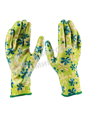 Перчатки садовые из полиэстера с нитрильным обливом, зеленые, L Palisad