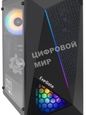 Компьютерный корпус Miditower ExeGate EVO-8225-NPX500 (ATX, БП 500NPX с вент. 12см, 2хUSB+1хUSB 3.0, черный, 2 вент. с RGb подсветкой и полоса на передней панели, боковая панель - закаленное стекло)
