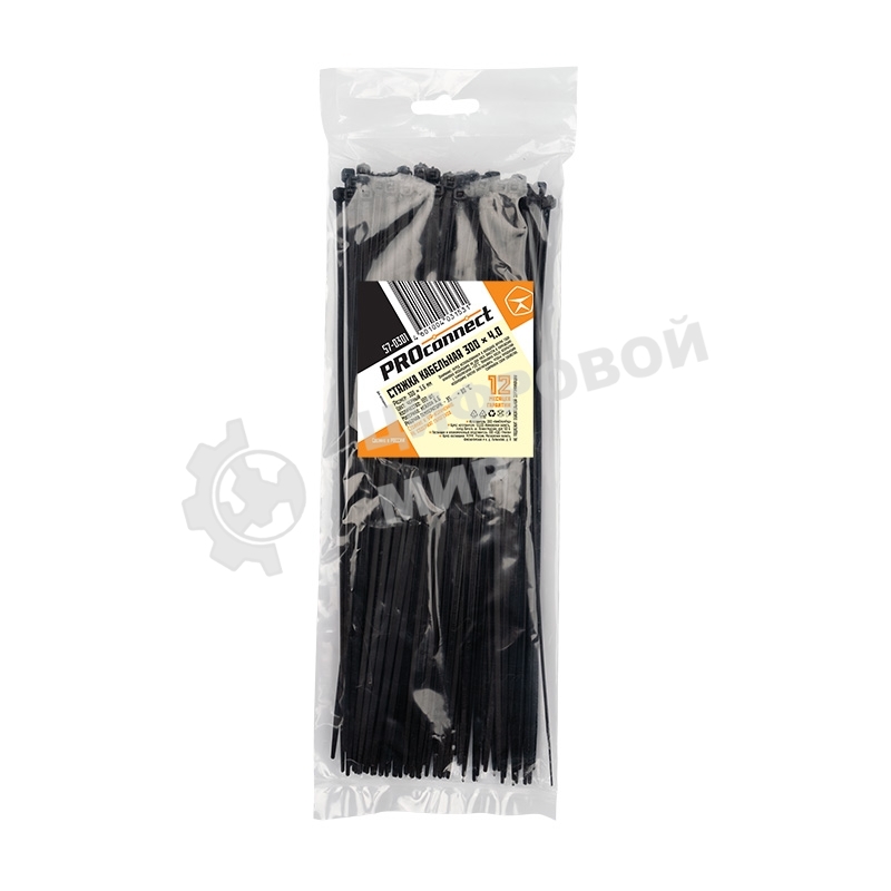 Хомут-стяжка кабельная нейлоновая PROconnect 300 x3,6 мм, черная, упаковка 100 шт.