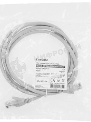 Патч-корд ExeGate EX286382RUS UTP-RJ45-RJ45-5e-1,5M-LSZH-GY, UTP, cat.5e, LSZH, 1.5м, серый