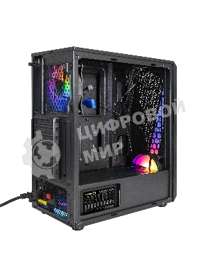 Компьютерный корпус Miditower ExeGate EVO-8225-EVO800 (ATX, БП EVO800RGb с вент. 12см, 2хUSB+1хUSB 3.0, черный, 2 вент. с RGb подсветкой и полоса на передней панели, боковая панель - закаленное стекло)