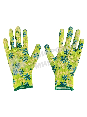 Перчатки садовые из полиэстера с нитрильным обливом, зеленые, L Palisad