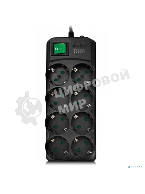 Сетевой фильтр SVEN SF-08E-16 (3 м 8 розеток с защитными шторками,16А) черный, цветная коробка