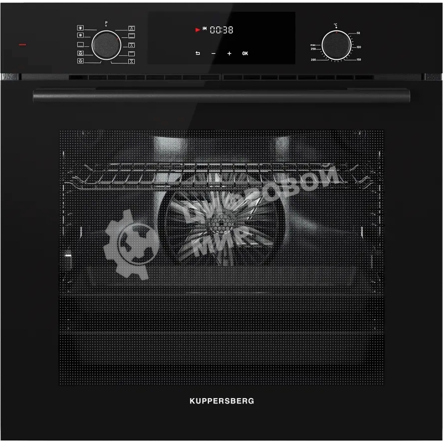 Встраиваемый духовой шкаф Kuppersberg HF 609 B, High-Tech, объем 80 л, 10 режимов работы, телескопические направляющие, цифровой таймер, 2 стекла в дверце, утапливаемые переключатели, энергоэффективность А, черный
