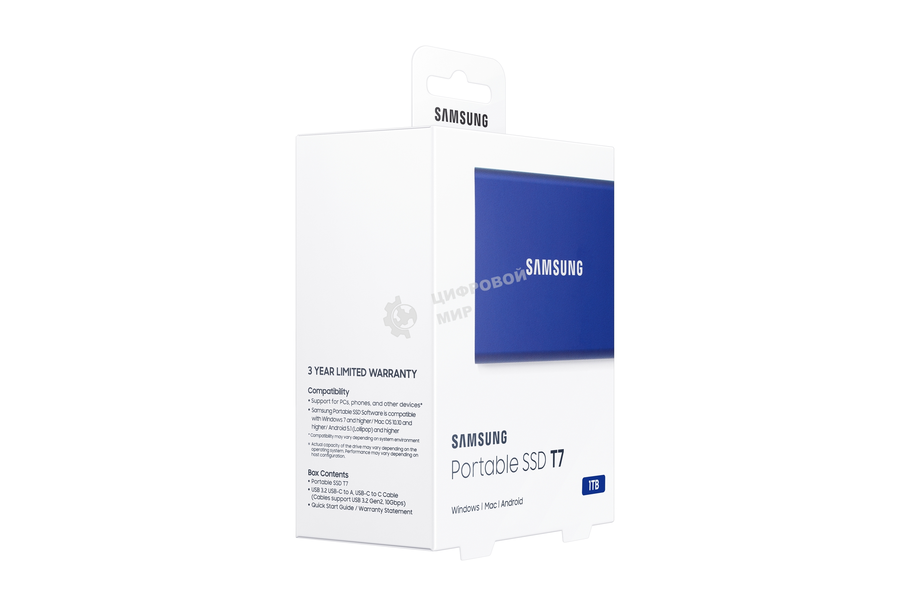 Внешний SSD Samsung T7, 1TB, USB 3.2 Gen 2 Type-C, R/W 1050/1000, синий