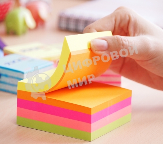 Блок самоклеящийся бумажный Stick`n 21537 76x76 мм, 400 листов, 70 г/м2, неон+пастель, 5 цветов в упаковке