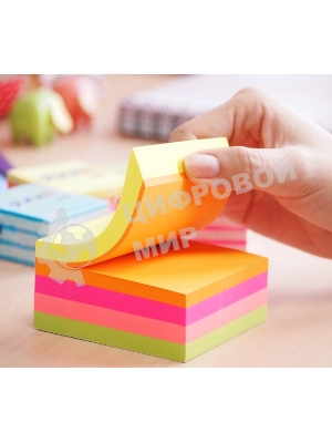 Блок самоклеящийся бумажный Stick`n 21537 76x76 мм, 400 листов, 70 г/м2, неон+пастель, 5 цветов в упаковке