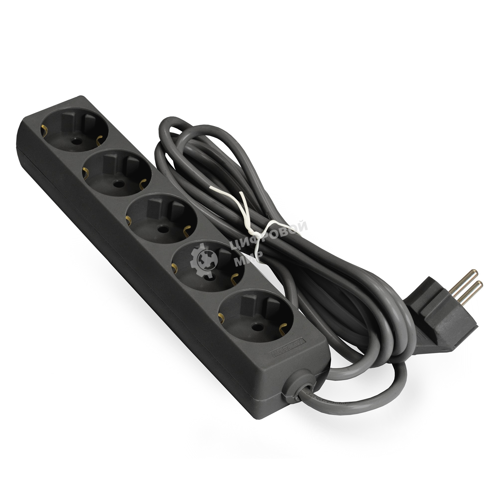 Удлинитель ExeGate ECE-5-5B (EX285825RUS), черный, 5 м, евровилка с заземлением, 5 евророзеток с заземлением, 2200 Вт