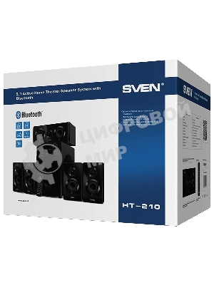 Аудиоколонки SVEN HT-210, черный, акустическая система 5.1, мощность (RMS):50Вт+5x15Вт, Bluetooth, Optical, Coaxial, FM-тюнер, USB/SD, дисплей, ПДУ