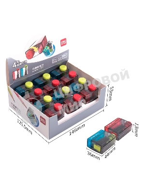 Точилка для карандашей ручная Deli 68660, 1 отверстие, пластик, ассорти (упаковка: 12шт)