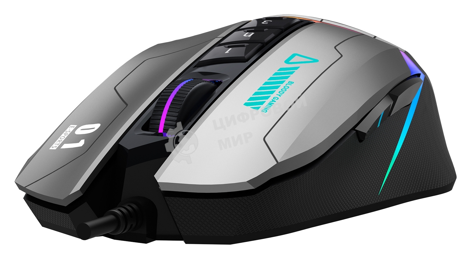 Мышь проводная A4Tech Bloody W60 Max серый/черный, 10000 dpi, USB, кнопки - 10