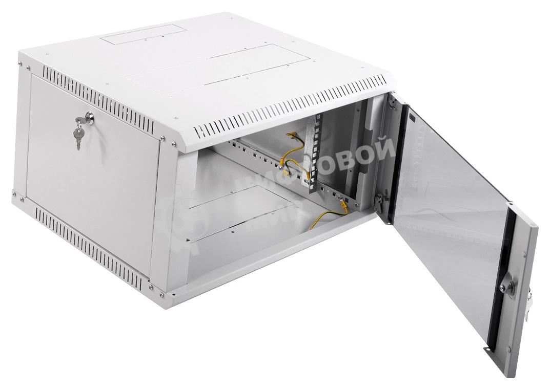 Шкаф телеком. настенный разборный 6U (600х520) дверь стекло, черный (ШРН-Э-6.500-9005)