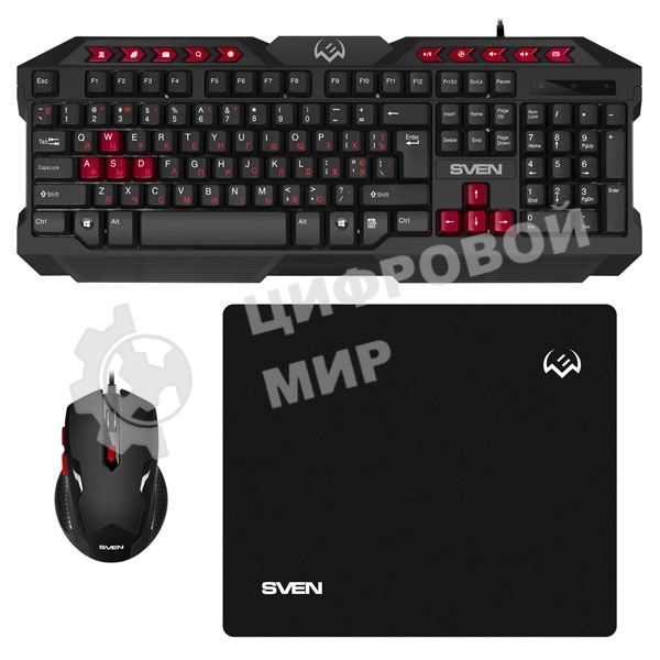 Комплект клавиатура + мышь SVEN GS-9200 игровые клавиатура, мышь и коврик