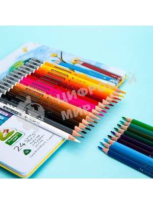 Карандаши цветные Deli EC00225 Color Emotion, трехгранный профиль, липа, 24 цвета, металлическая коробка (24шт)