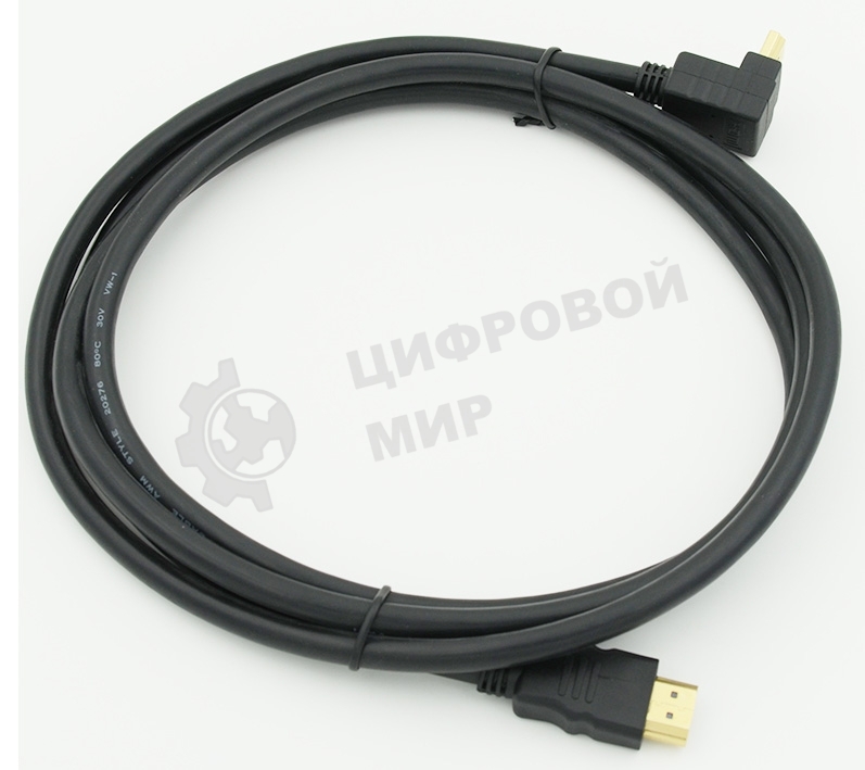 Кабель HDMI 2м, 19pin to 19pin, 1 угловой разъем, черный 