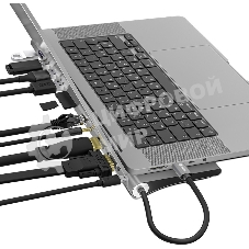 USB-концентратор GCR 11 в 1 Multiport Aluminum Type C 3.1 на USB 3.0 + 3 x USB 2.0 + Type C PD + HDMI 2.0 + VGA + SD/MicroSD + audio 3.5мм jack, GCR-54220