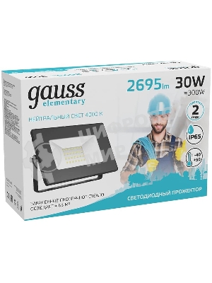 Прожектор светодиодный Gauss Elementary 30W 2695lm 4000К 200-240V IP65 черный LED