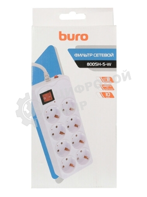 Сетевой фильтр Buro 800SH-1.8-W 1.8 м, 8 розеток, белый, коробка