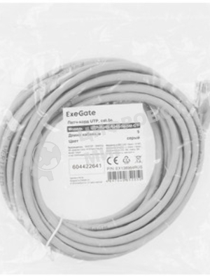 Патч-корд ExeGate EX286385RUS UTP-RJ45-RJ45-5e-5M-LSZH-GY, UTP, cat.5e, LSZH, 5м, серый