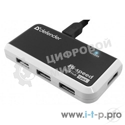 Разветвитель USB Defender QUADRO INFIX USB2.0 - 4 порта, скор. - до 480 Мбит/с, + кабель USB 2.0 A(M) - MiniB (M) - 1м.