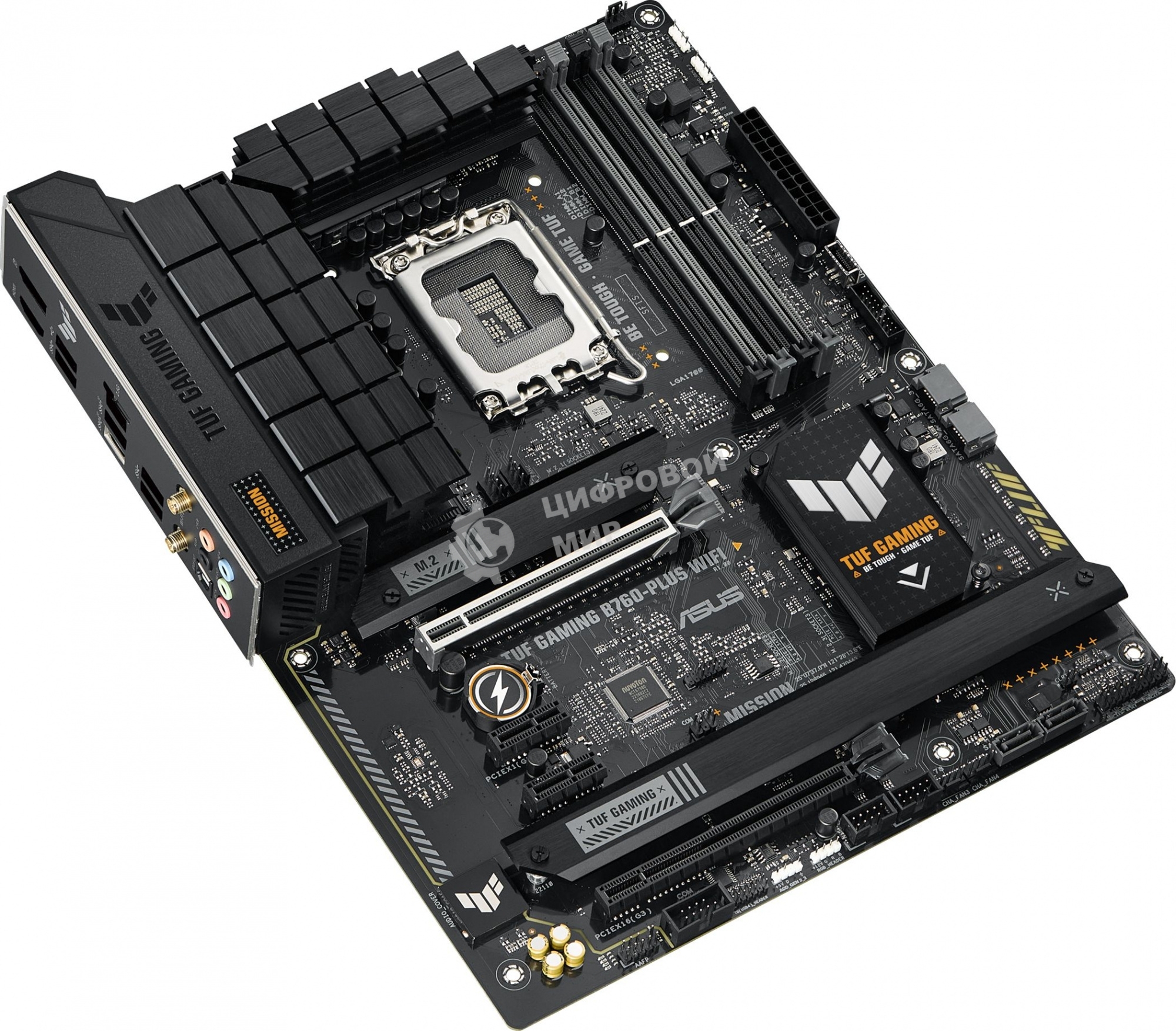 Материнская плата ASUS TUF GAMING B760-PLUS WIFI, LGA 1700, Intel B760, 4xDDR5, 4xSATA, 3xM.2, 1xPCI-E 5.0 x16, 1xPCI-E 3.0 x4, 1xUSB-A 3.2 Gen 2, 3xUSB-A 3.2 Gen 1, 1xUSB-C 3.2 Gen 2x2, 1x2.5Gb LAN, 5x3.5 мм, 7.1, Wi-Fi 6, Bluetooth 5.2, Standard-ATX