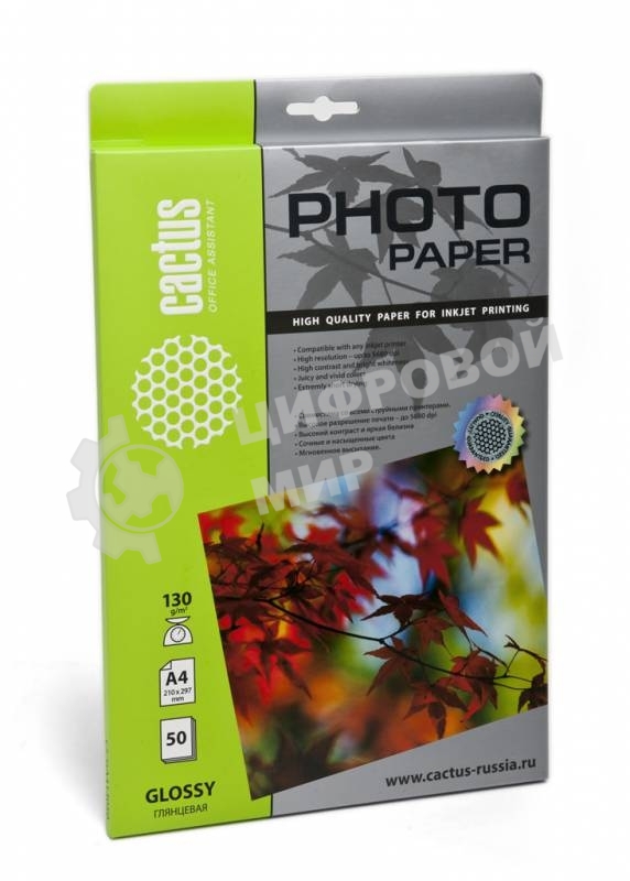 Фотобумага Cactus CS-GA413050 A4/130г/м2/50л. глянцевая для струйной печати