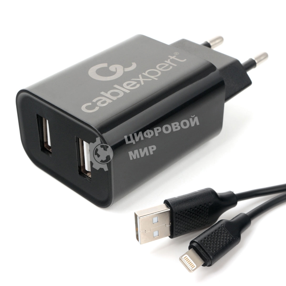Сетевое зарядное устройство Cablexpert MP3A-PC-36 USB 2 порта, 2.4A, черный + кабель 1м lightning