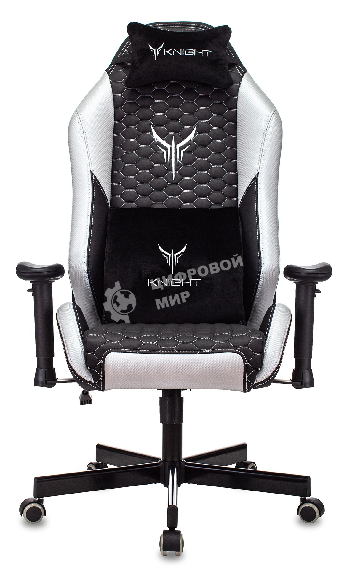 Кресло игровое Knight Neon черный/серебряный соты эко.кожа с подголов. крестовина металл