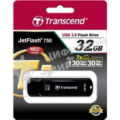 Флешка USB Transcend JetFlash 750 (TS32GJF750K), 32Gb, USB 3.0, R/W 130/30, черный