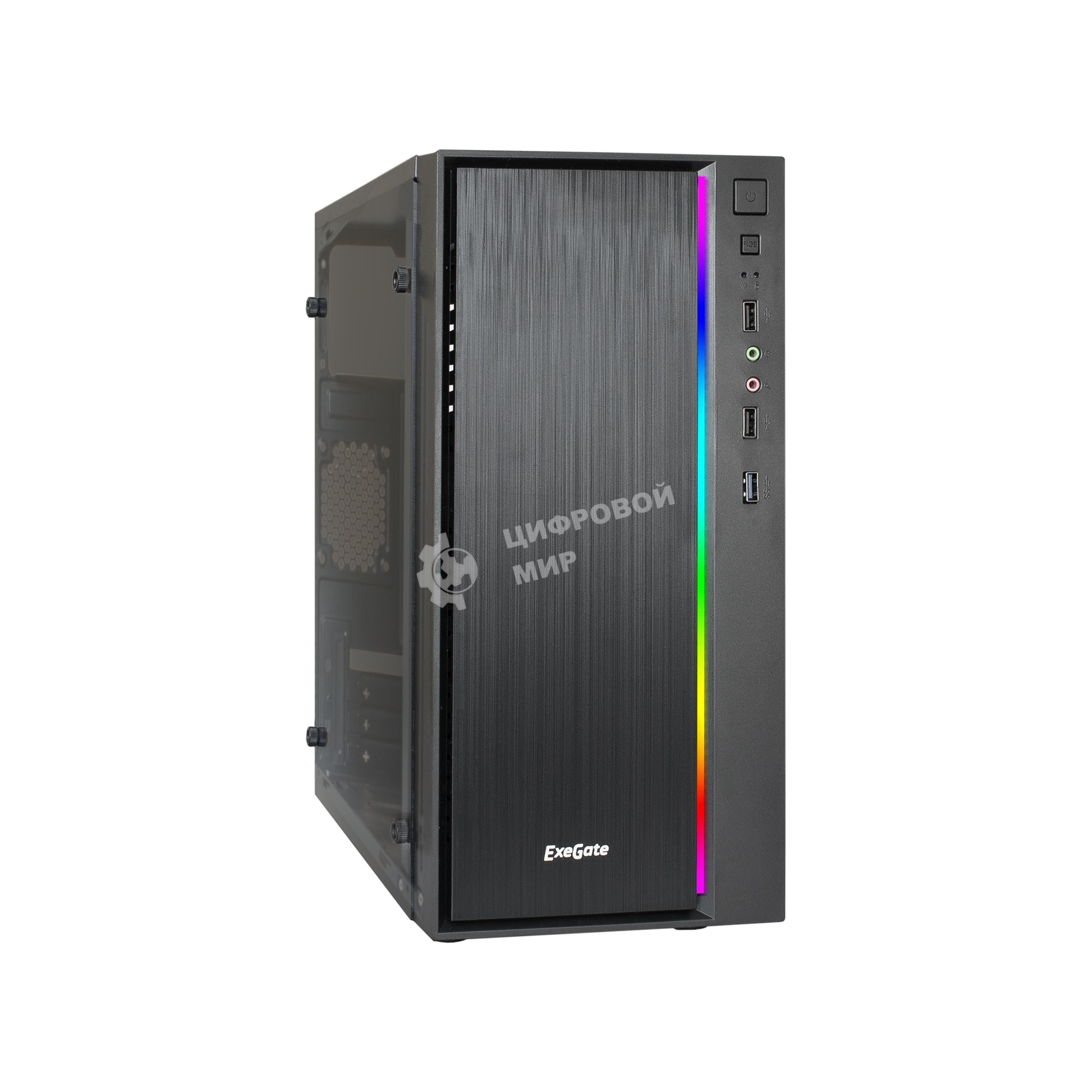 Компьютерный корпус Minitower ExeGate mEVO-9301 Black-RGb light, ATX, (600NPX), 2*USB+1*USB 3.0, HD Audio