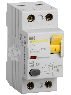 Выключатель дифференциального тока (УЗО) 2п 50А 100мА тип AC ВД1-63 IEK MDV10-2-050-100