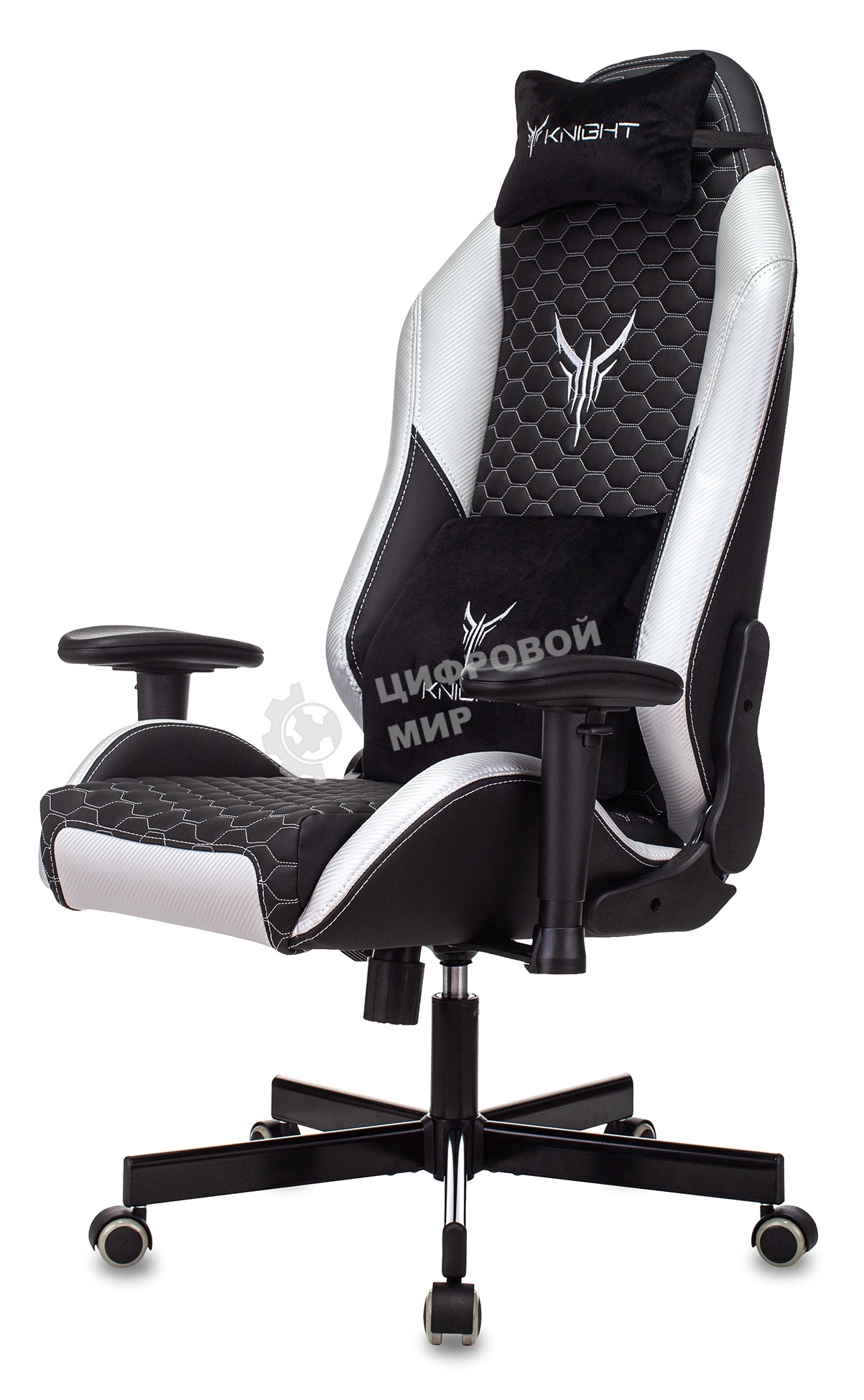 Кресло игровое Knight Neon черный/серебряный соты эко.кожа с подголов. крестовина металл