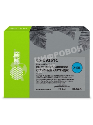 Картридж струйный Cactus CS-C9351C №21XL черный (20 мл) для HP DJ 3920/3940/D1360/D1460/D1470/D1560/D2330/D2360