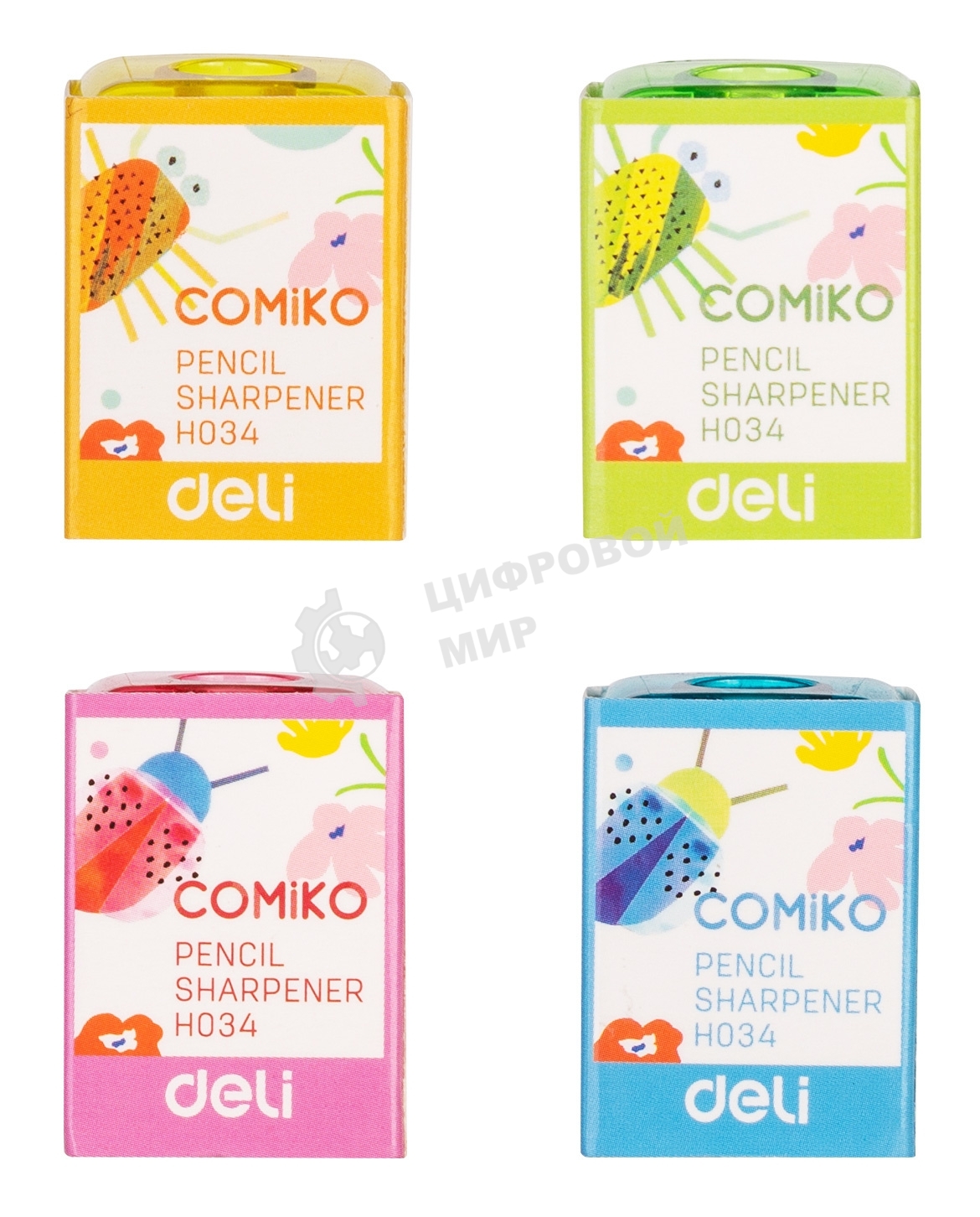 Точилка для карандашей ручная Deli EH034 Comico, 1 отверстие, пластик, ассорти