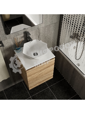Тумба Bau Dream Blackwood 50 с дверцей, раковина BAU Crystal 40х40, смеситель для раковины высокий Hotel Black, черный, выпуск клик клак, черный
