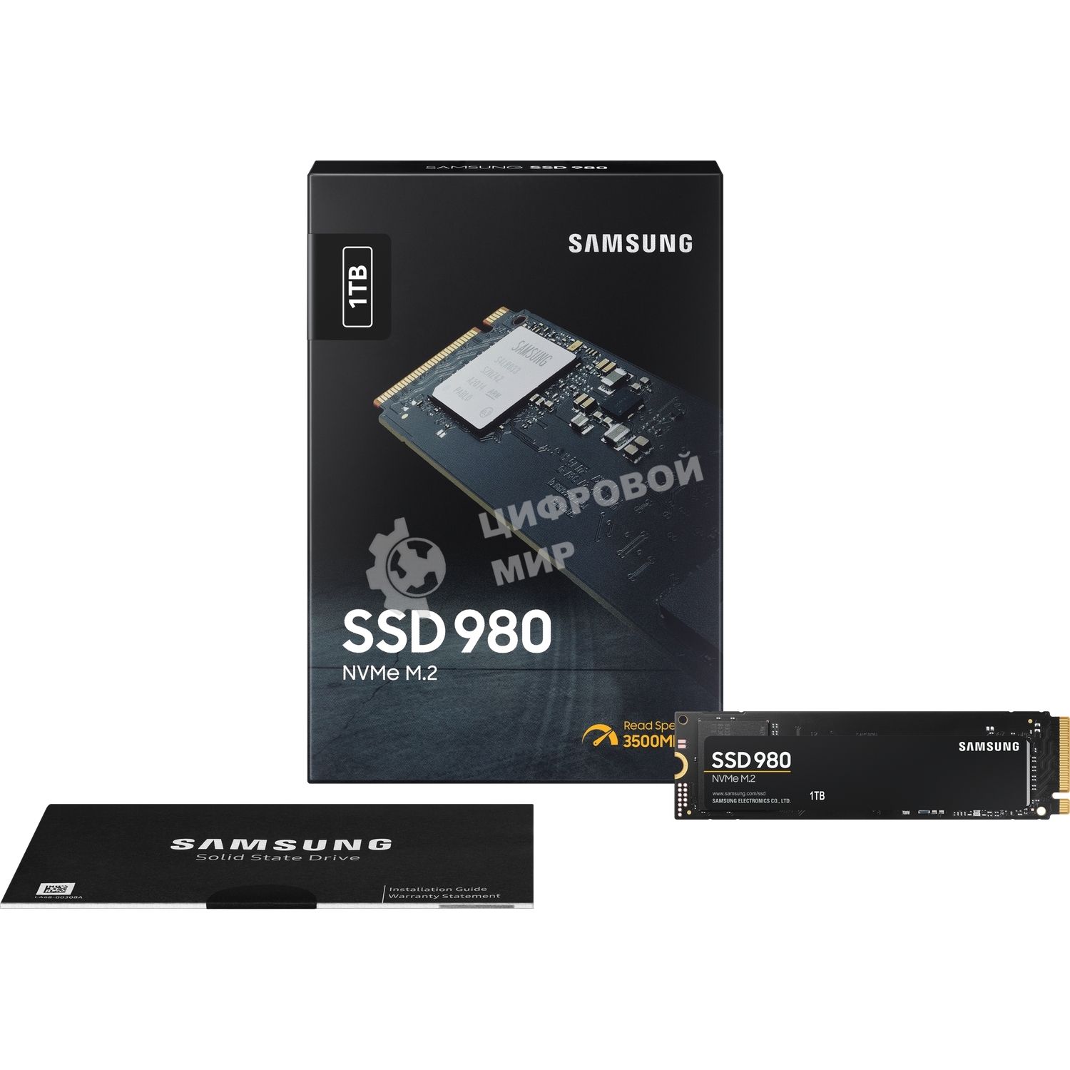 Накопитель SSD Samsung 980, 1000Gb, PCIe 3.0 x4, M.2 2280, NVMe, R/W 3500/3000