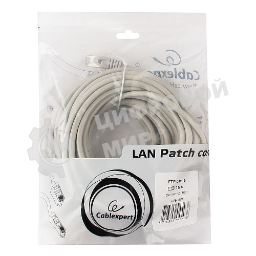 Патч-корд FTP Cablexpert cat.6, 15м, литой, многожильный, серый