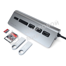 USB-концентратор Satechi Type-C USB Hub & Micro/SD Card Reader. Интерфейс USB-C. 3 порта USB 3.0, слоты для карты памяти, серый космос.