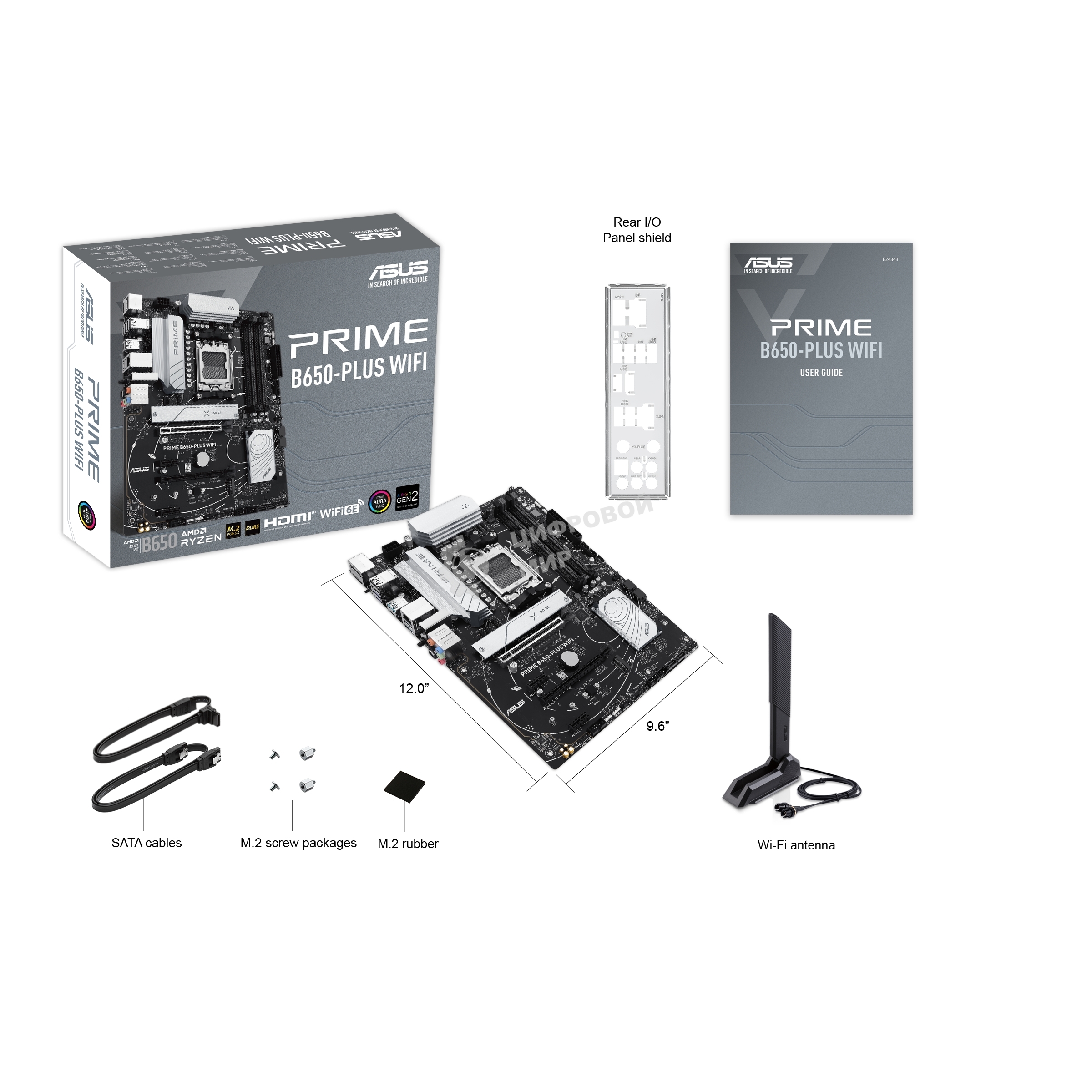 Материнская плата ASUS PRIME B650-PLUS WIFI, AM5, AMD B650, 4xDDR5, 4xSATA, 2xM.2, 1xPCIe 4.0 x16, 2xPCIe 4.0 x1, 1xDP, 1xHDMI, 1x2.5Gb LAN, Wi-Fi 6E, Bluetooth 5.3, 4xUSB-A 10Gbps, 2xUSB-A 5Gbps, 2xUSB-A 2.0, 5x3.5 мм, 7.1, ATX