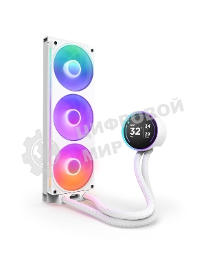Система жидкостного охлаждения для ПК Water Cooling System NZXT Kraken Elite 360 RGB (270W, 360мм, LED temp., White, RGB/ Fans: 1xF360 RGB Core Fan, 75.12CFM, 30dBA, 2400RPM/ Pump height 65mm, 2800RPM, Rad thickness 27mm/ S: 1851, 1700, 1200, 115X, AM5, AM4)
