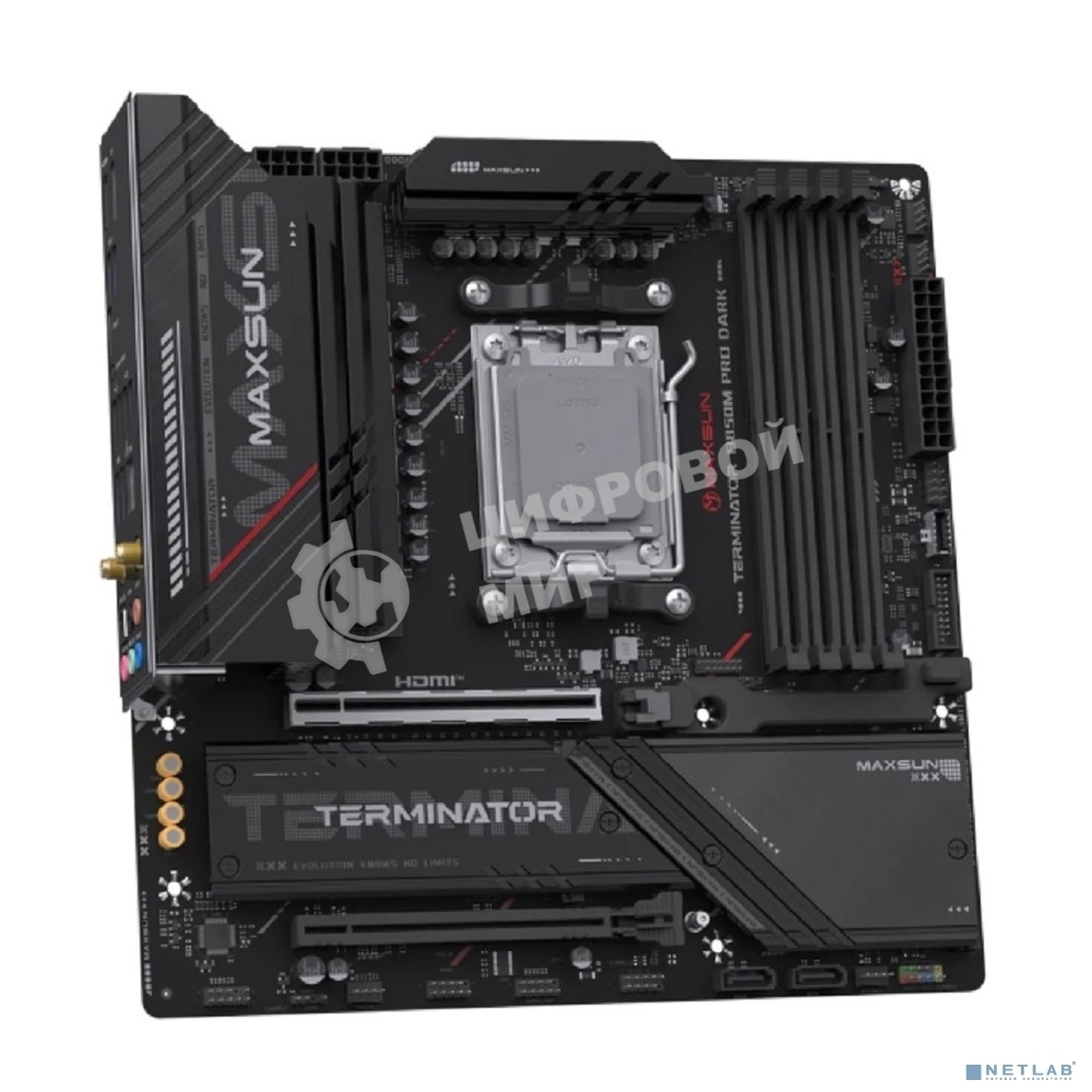 Материнская плата MAXSUN MS-Terminator B850M PRO DARK WIFI (Socket AM5, mATX, 4*DDR5(192Gb), DP/HDMI, 2*SATA3, 3*M.2, 1*PCIEx16/1*PCIEx4, 1* Type-C, 4*USB 2.0, 4*USB 3.2, LAN 1*2.5G, SPDIF, WiFi 6E, RTL)