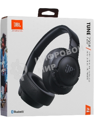 Беспроводные/проводные наушники JBL Tune 720BT черный, полноразмерные, Bluetooth + проводной, быстрая зарядка