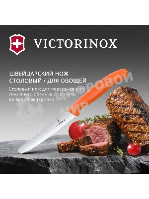 Нож кухонный Victorinox Swiss Classic (6.7839.C1) стальной столовый для овощей лезв. 110 мм серрейт. заточка оранжевый